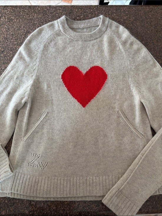 Zadig & Voltaire Sweaters - Zadig & Voltaire Ladies Beige Cashmere Red Heart ZV Sweater-XS
